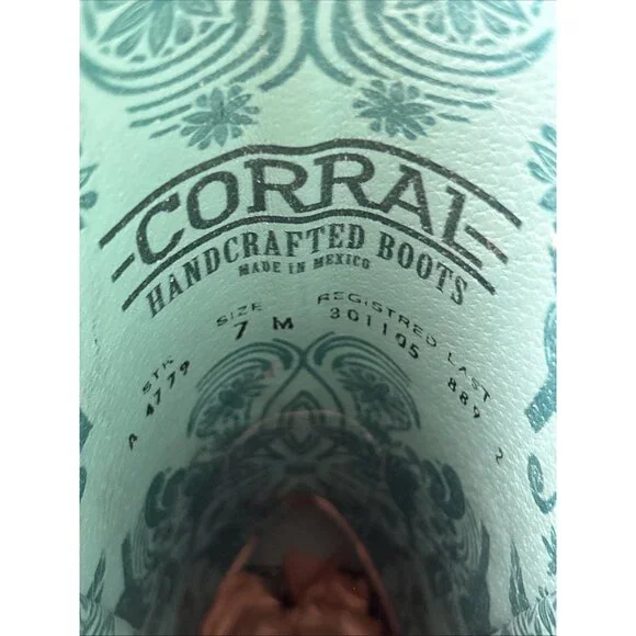 Corral Boots Cowgirl Overlay Embroidered Long Metal Fringe Blue Women SZ 7 - Picture 10 of 13